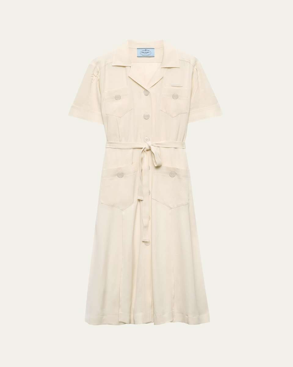 Short-Sleeve Belted Midi Shirtdress